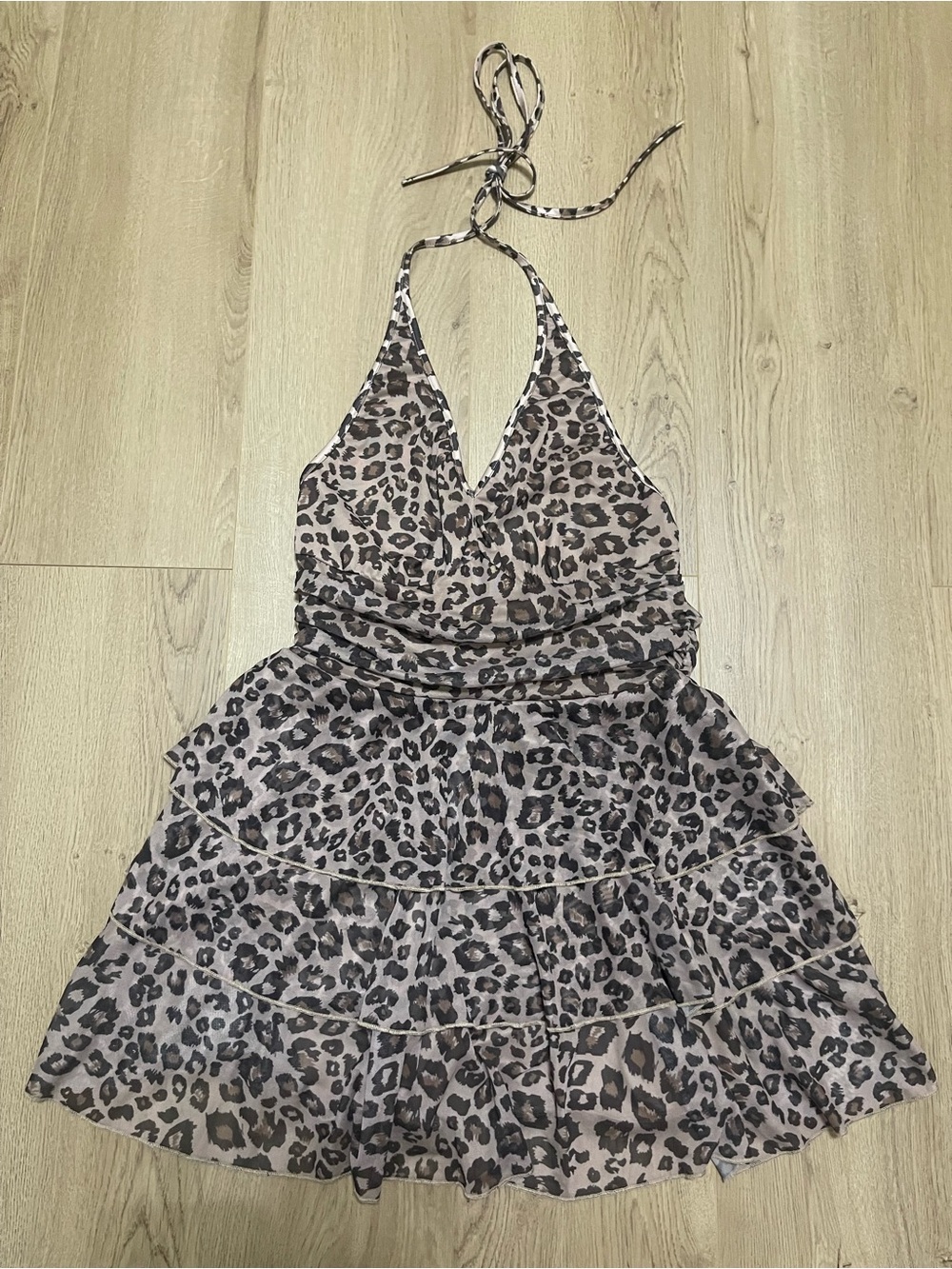 Leopard Print Halter Mini Dress (L)